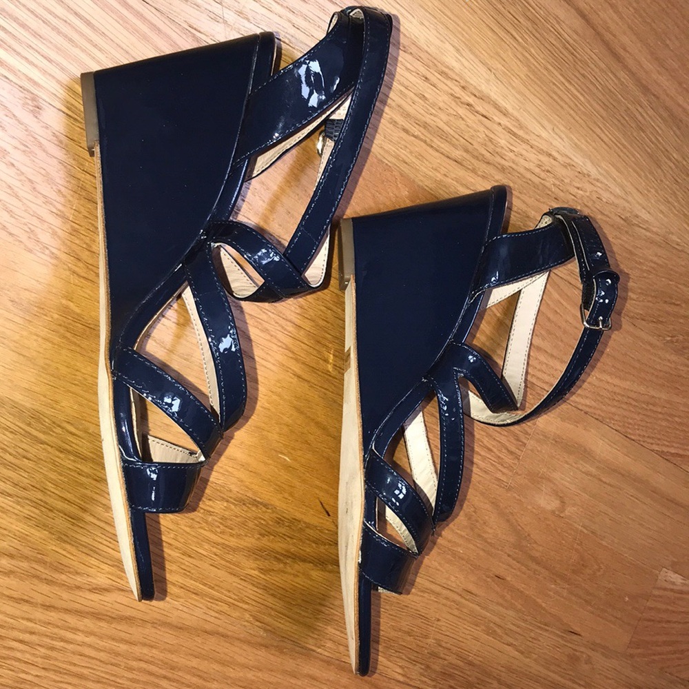 🔥J. Crew dark navy patent leather sandals, size 6